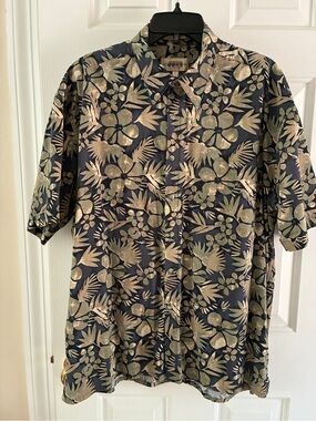 Campia Moda Navy Cream Floral Hawaiian Short-Sleeve Button-Down Shirt